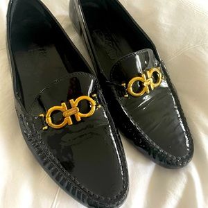 Ferragamo patten leather black loafers. Brand new and never work.